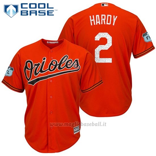Maglia Baseball Uomo Baltimore Orioles 2 J.j. Hardy Arancione 2017 Allenamento Primaverile Cool Base Giocatore